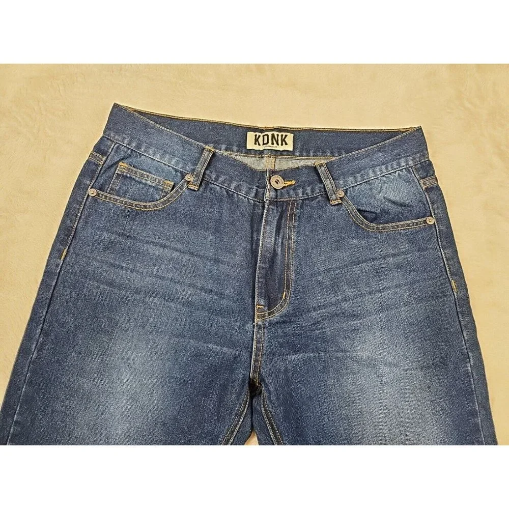 KDNK Mens 34‎ x 30 Denim Jeans Straight Leg Medium Wash Solid Blue
